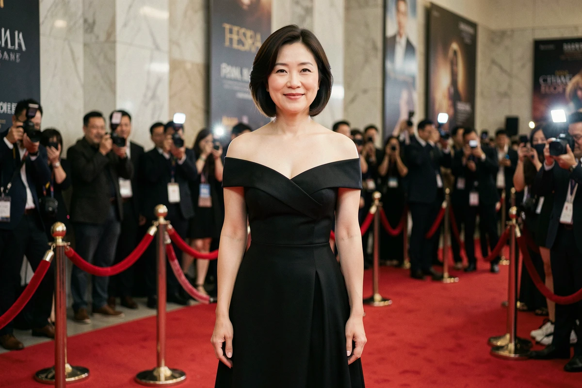 Actrice coréenne en robe de soirée sur un tapis rouge lors d'une première cinématographique internationale