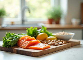 Assortiment d'aliments riches en vitamine B3 sur un plan de travail