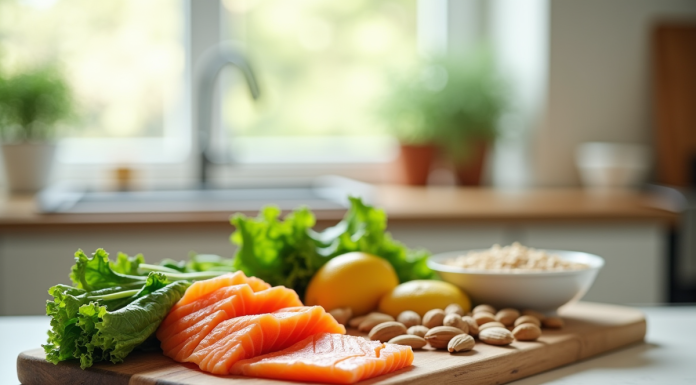 Assortiment d'aliments riches en vitamine B3 sur un plan de travail