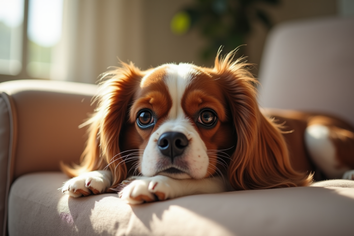 chien-cavalier-king-charles-salon Chien Cavalier King Charles sur un canapé lumineux