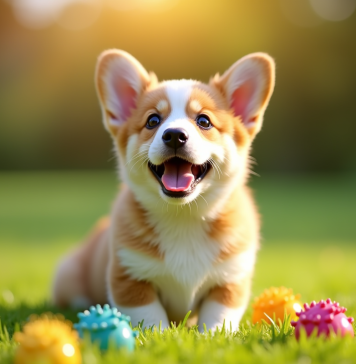 Chiot corgi joueur sur pelouse verte ensoleillée