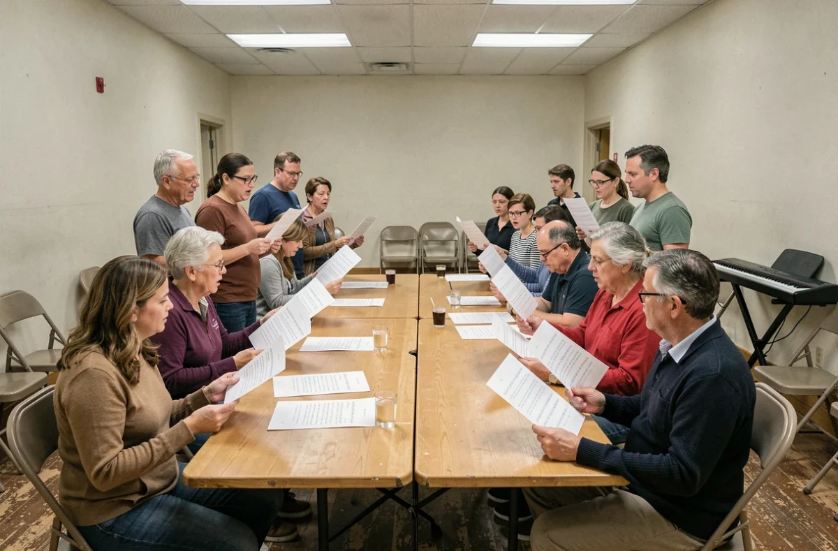 Chorale répétant les paroles de La Strasbourgeoise avec des impressions PDF en répétition