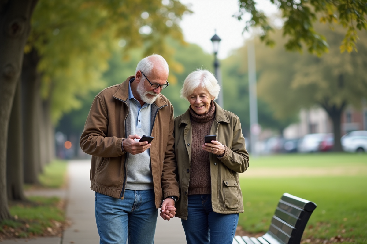 Couple âgé se tenant la main dans un parc urbain