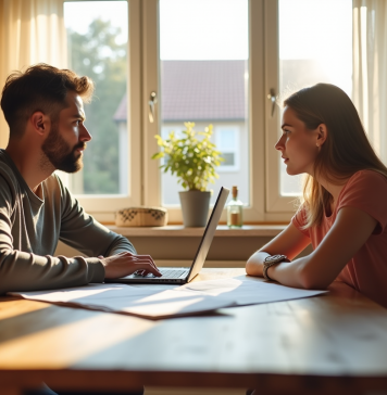 Prêteur hypothécaire : retrait offre prêt après échange, que faire ? Couple inquiet assis à la cuisine avec documents et ordinateur