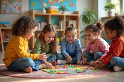 Groupe d'enfants d'école primaire jouant ensemble