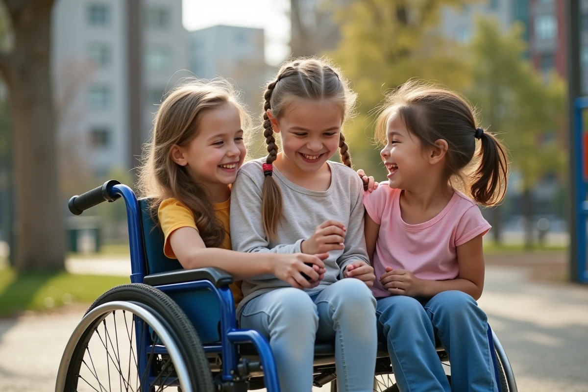 Enfants jouant dans un parc accessible en plein air