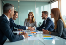 Groupe de professionnels d'affaires en réunion dans un bureau moderne