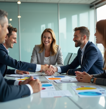 Exemples de partage des risques : comment réduire les impacts financiers ? Groupe de professionnels d'affaires en réunion dans un bureau moderne