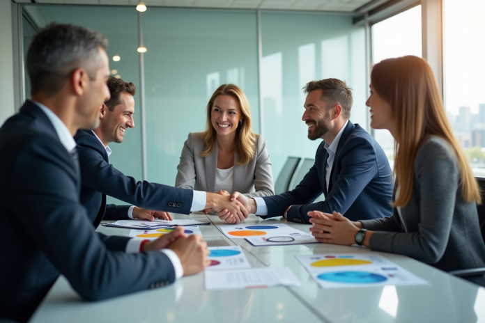 Groupe de professionnels d'affaires en réunion dans un bureau moderne