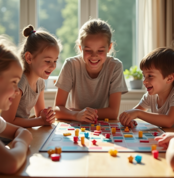 Famille heureuse jouant à un jeu de société dans le salon