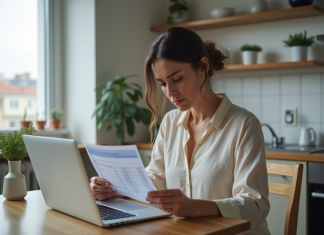 Comptes bancaires vides : quel impact sur vos finances ? Femme inquiète regardant son relevé bancaire à la maison
