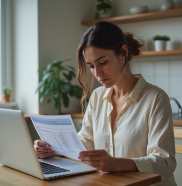 Comptes bancaires vides : quel impact sur vos finances ? Femme inquiète regardant son relevé bancaire à la maison