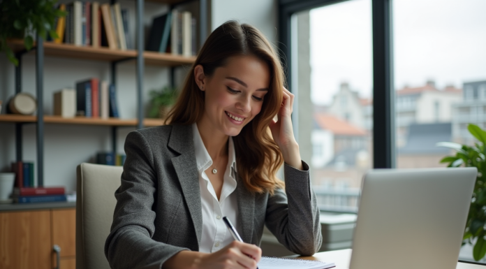 Jeune femme en tenue casual organise son planning