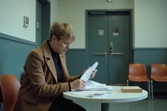 Femme organisée avec documents dans un lieu administratif