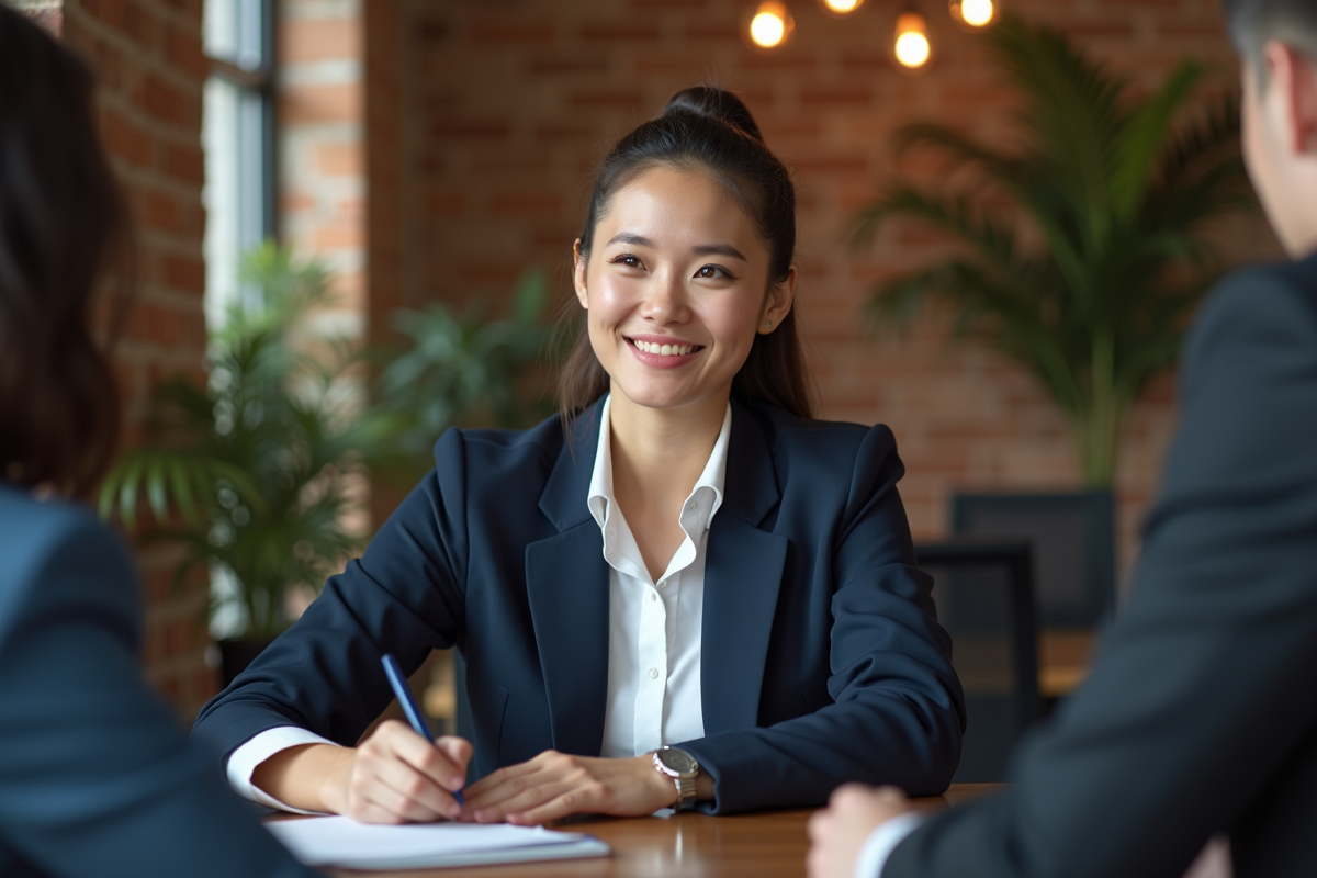 Jeune femme en réunion dans un espace de travail durable et écologique