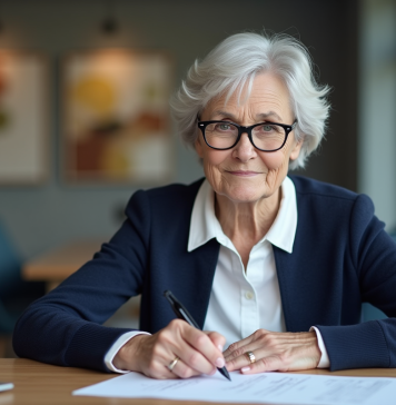 Prêt viager hypothécaire : quelles banques le proposent en France ? Femme âgée signant des documents de prêt immobilier