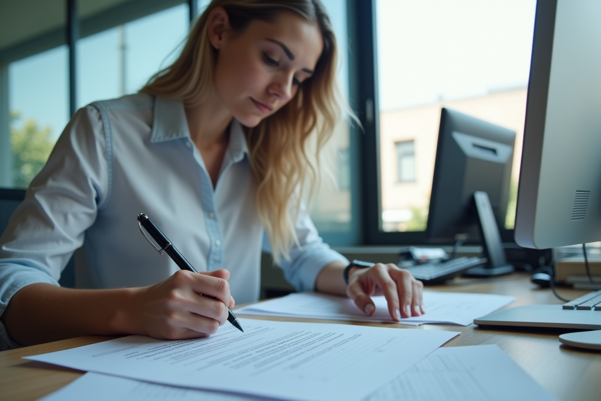 Jeune femme remplit un formulaire administratif