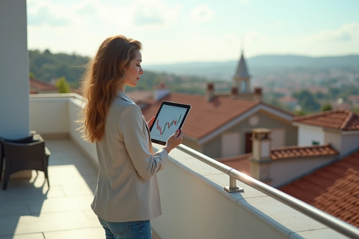 Jeune femme sur terrasse avec vue sur Monlezun