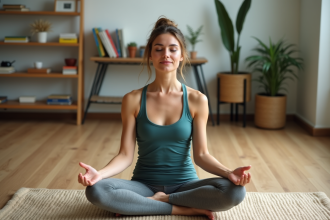 Femme méditant en yoga dans un intérieur calme