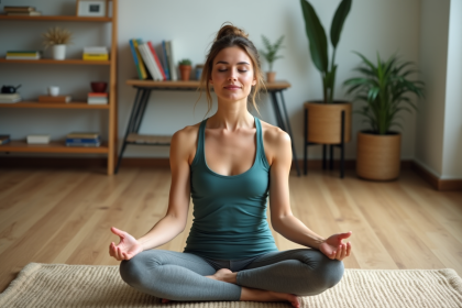 Femme méditant en yoga dans un intérieur calme