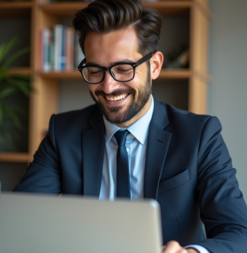 Déductibilité des loyers : Optimisez vos impôts avec cette astuce fiscale! Homme en costume dans un bureau moderne et cosy