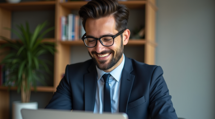 Homme en costume dans un bureau moderne et cosy