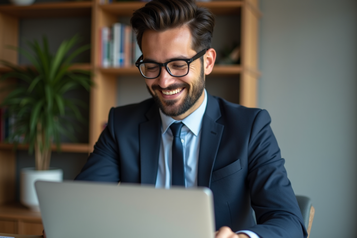 Homme en costume dans un bureau moderne et cosy