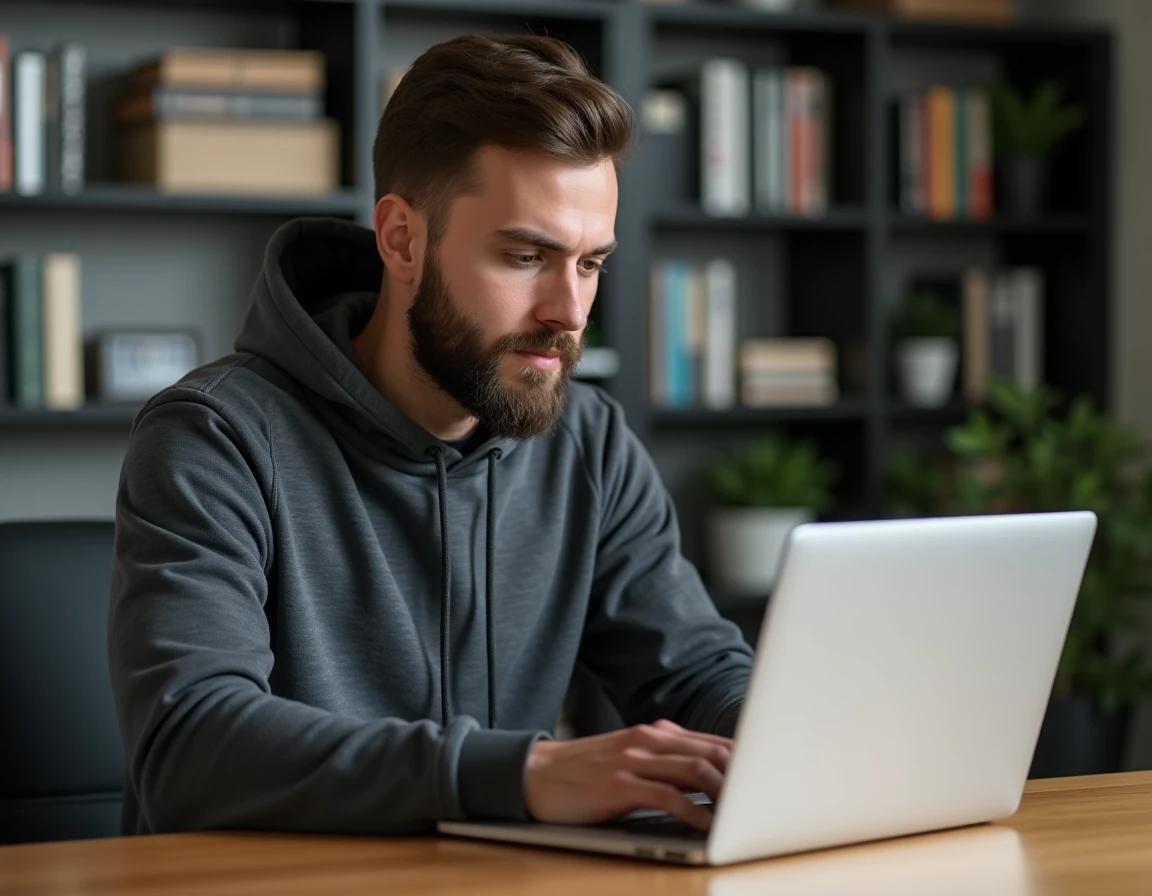 Homme utilisant un ordinateur portable face à un message d'erreur d'accès à un site bloqué