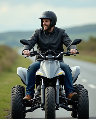 Homme en quad sur le bord de la route avec paysage naturel