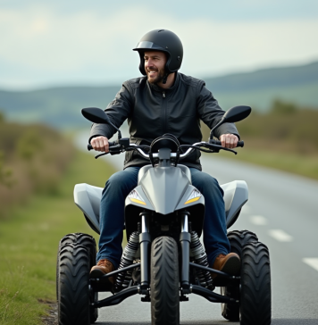 Homme en quad sur le bord de la route avec paysage naturel