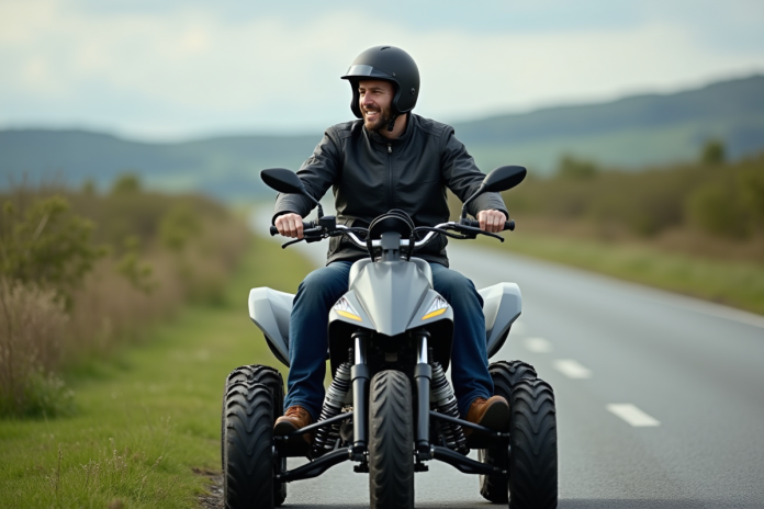 Homme en quad sur le bord de la route avec paysage naturel