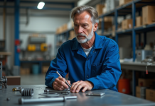 Mécanique : Quel avenir pour cette discipline incontournable ? Ingénieur en bleu inspectant des composants métalliques