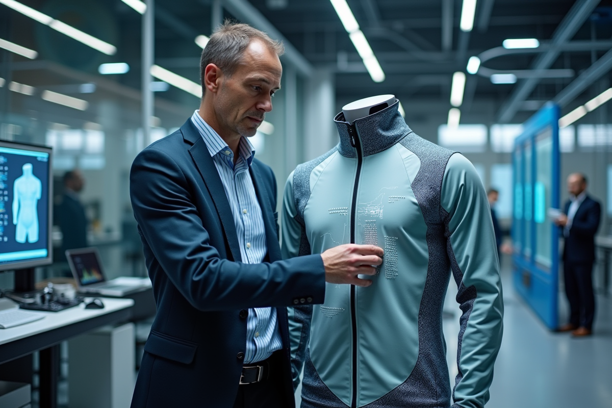 Ingénieur textile examinant une veste électronique innovante