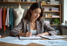 Différence entre conception mode et technologie vêtement : en détail ! Jeune femme esquissant des designs de mode dans son atelier