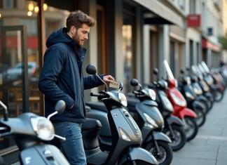 Les fluctuations du prix d’un dax 50 cc selon les modèles Jeune homme inspectant une moto Dax 50cc devant un concessionnaire