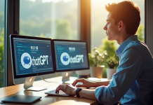 Jeune professionnel utilisant un ordinateur portable dans un bureau lumineux