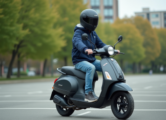 Comment bien choisir son scooter 50 cm³ pour débuter en toute sécurité Jeune garçon en bomber et casque noir sur scooter en ville