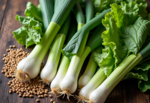 Légumes frais en forme de L sur une table en bois