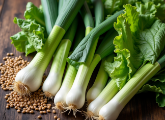 Légumes frais en forme de L sur une table en bois