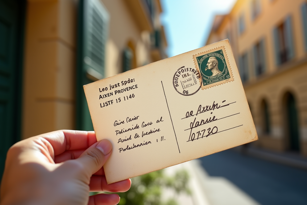Main tenant une carte postale avec code postal lisible