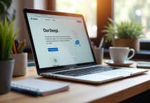 Ordinateur portable sur un bureau en bois avec site de traduction DeepL