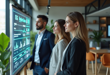 Critères ESG : Découvrez les 3 piliers essentiels à connaître ! Groupe de professionnels regardant des graphiques ESG dans un bureau moderne