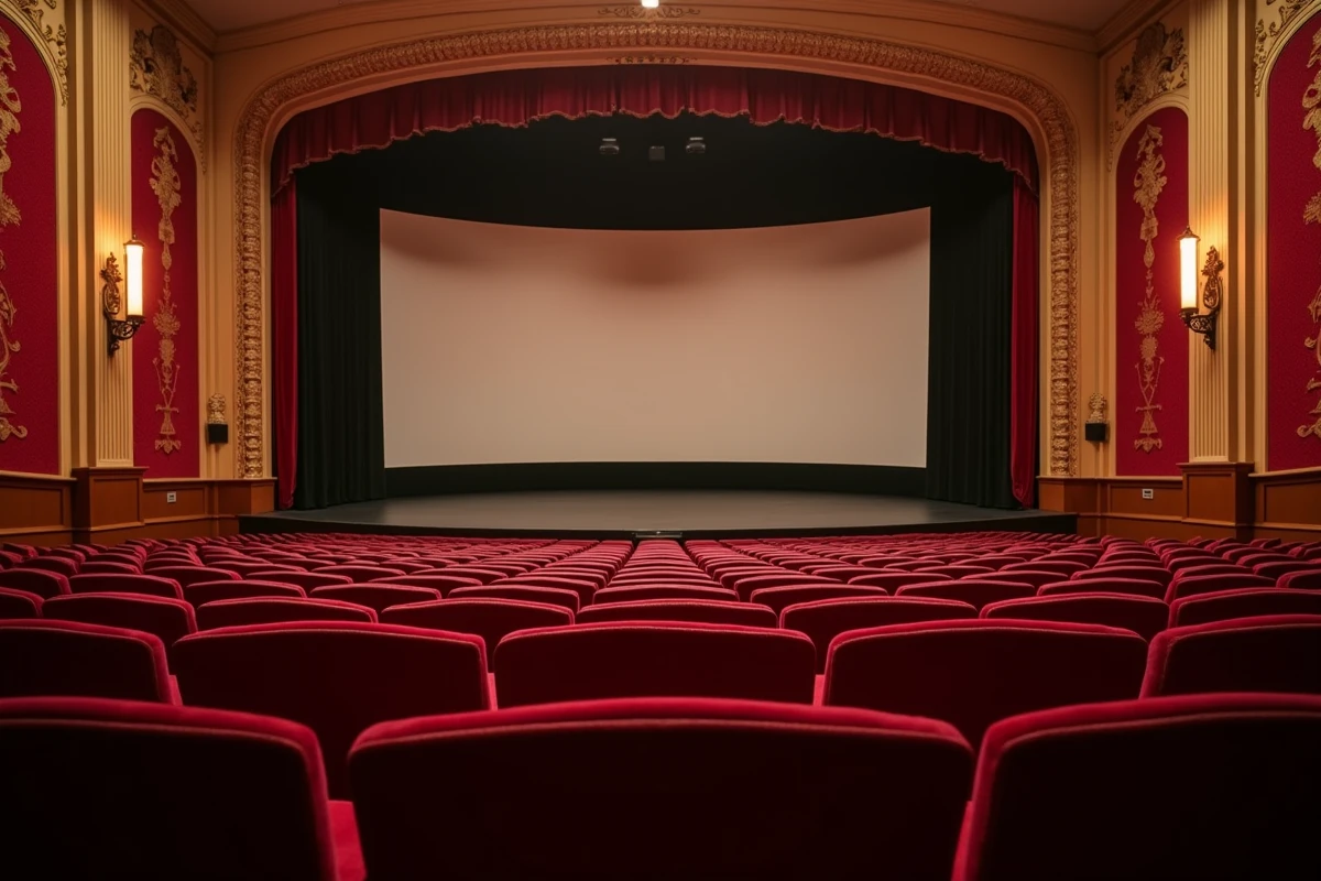 Vue intérieure de la grande salle du Grand Rex à Paris avec ses fauteuils en velours rouge et son décor Art Déco