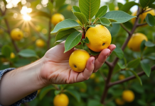 Jardinier taillant un citronnier vert et fruité en plein soleil