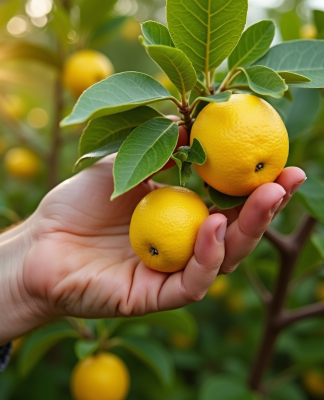 Jardinier taillant un citronnier vert et fruité en plein soleil
