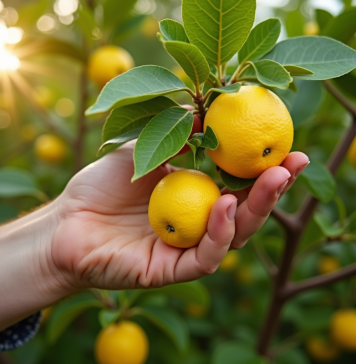 Jardinier taillant un citronnier vert et fruité en plein soleil