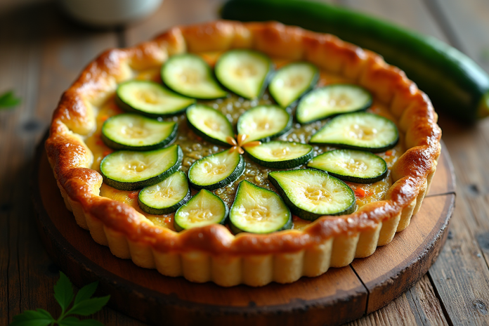 tarte-courgette-fraiche Tarte à la courgette fraîche sur une table en bois naturel